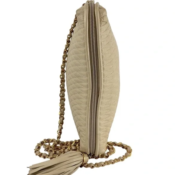 Bally Lambskin Leather Quilted Crossbody Bag with Gold Tone Chain in Cream - Picture 3 of 16